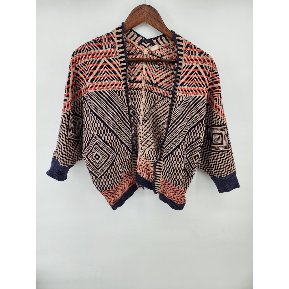 Moth Anthropologie Geometric Cotton Knit Open Front Cardigan XS Boho Southewest
